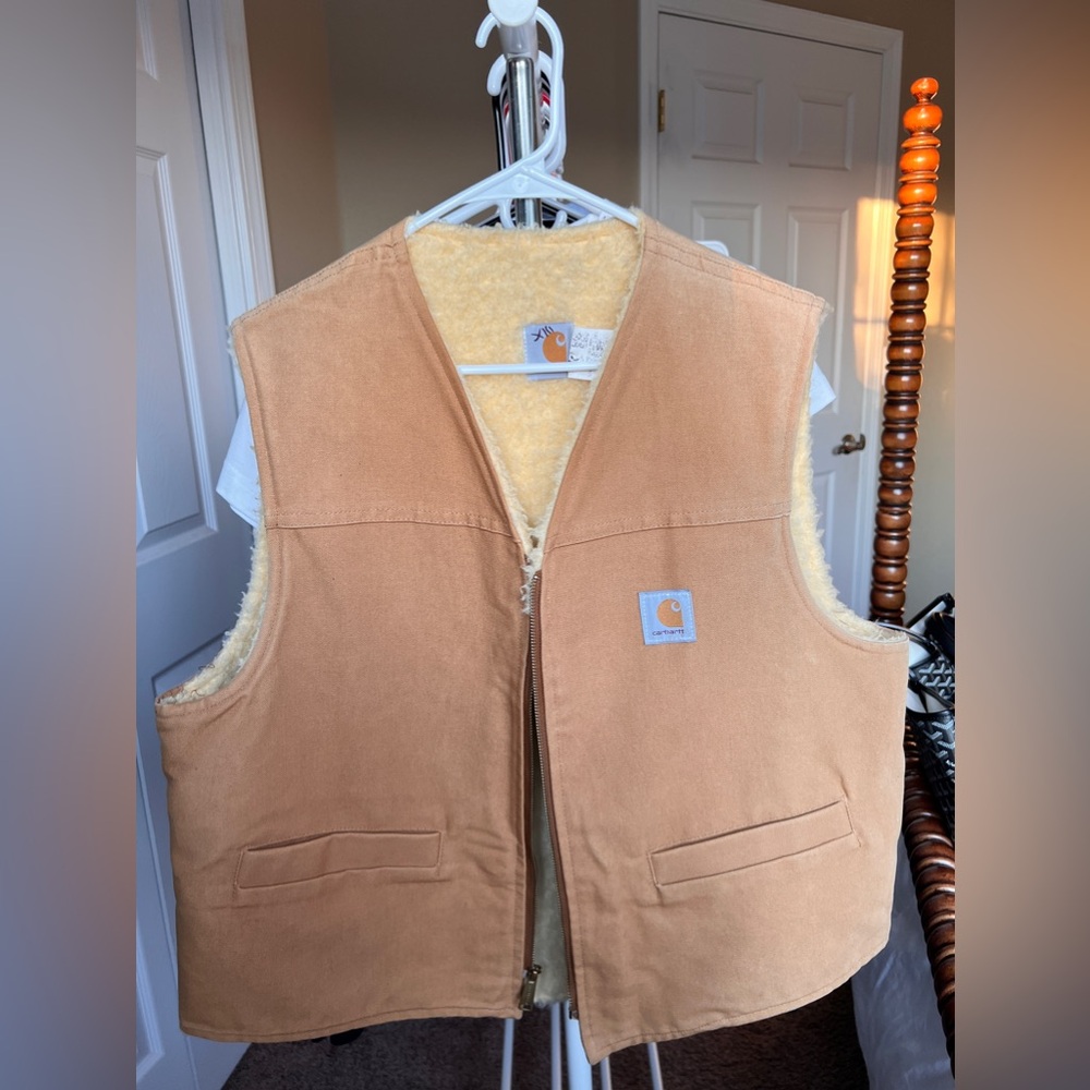 VINTAGE CARHARTT FLEECE SHERPA LINED CANVAS WORK VEST JACKET MENS XL